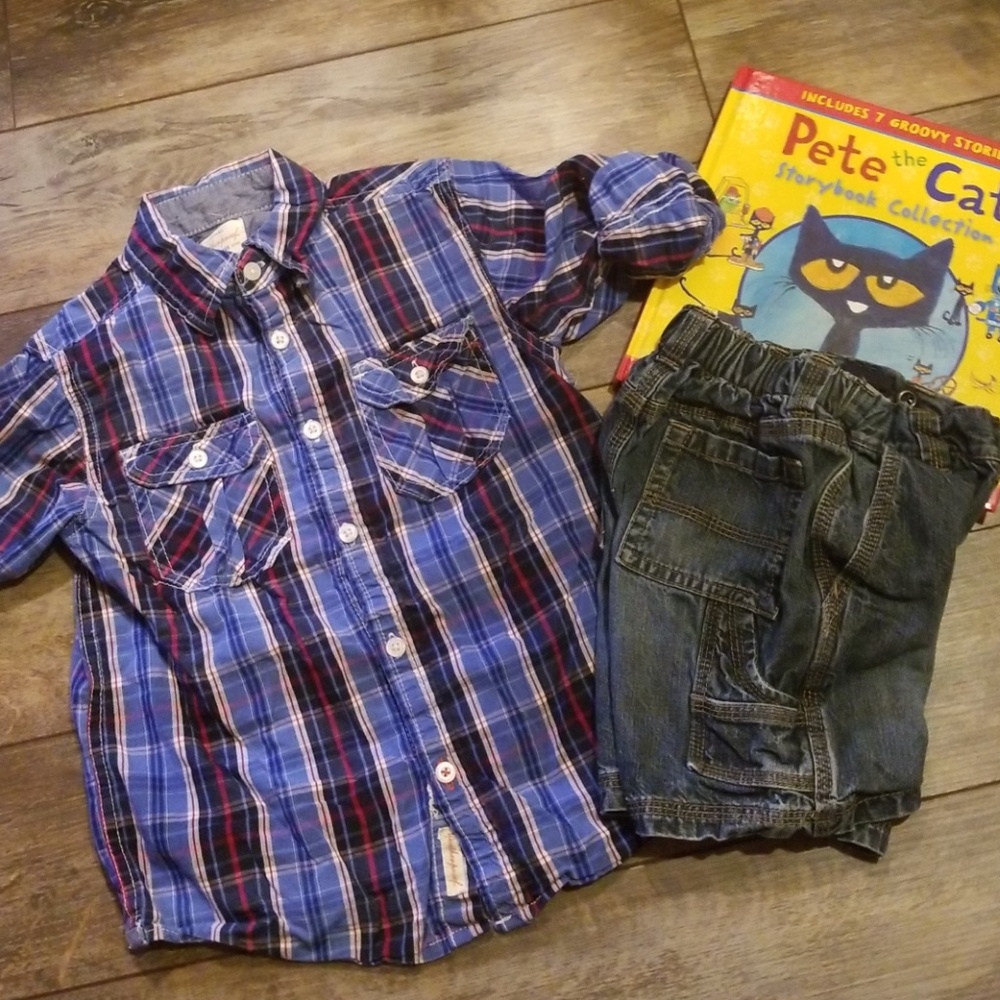 Bundle includes button up plaid shirt and shorts